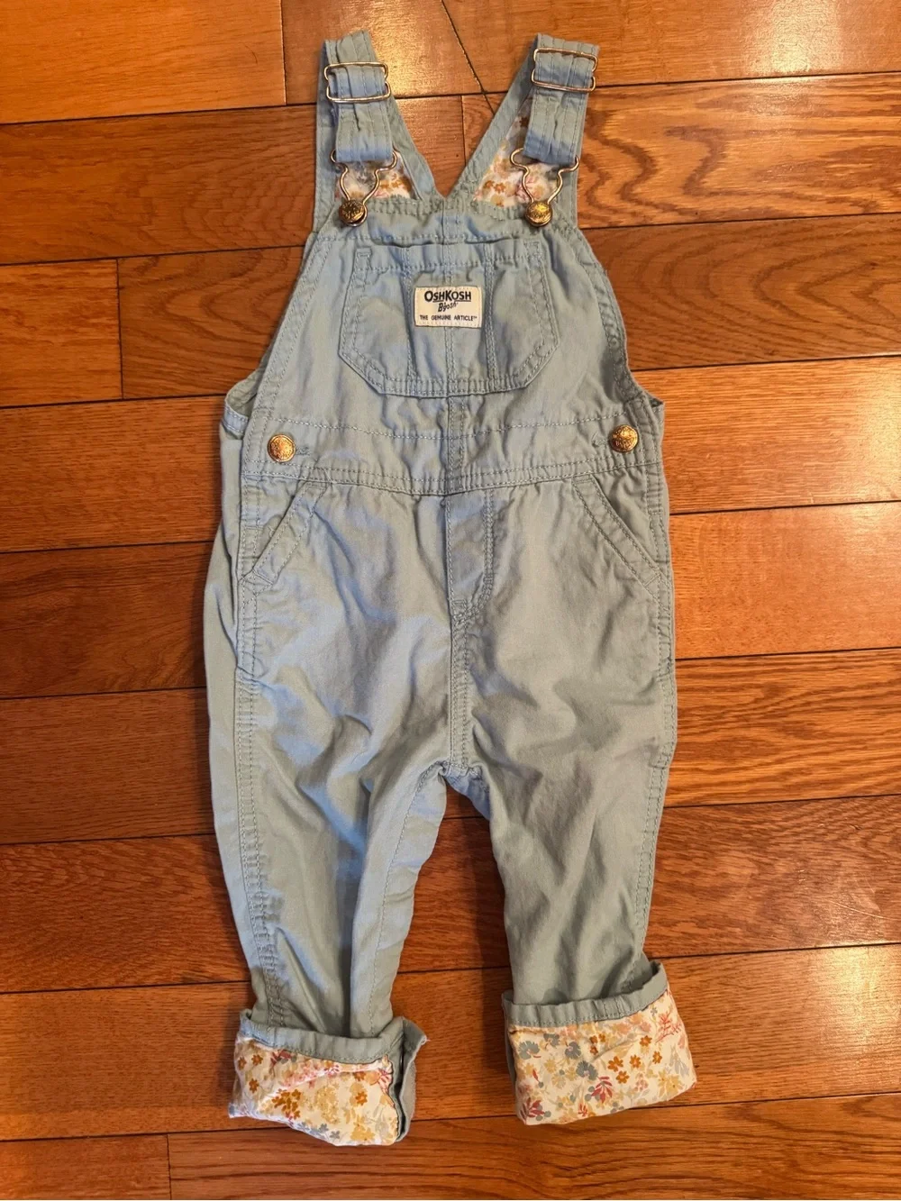 OshKosh B’gosh Baby Overalls 18 Months Light Blue Floral Lined EUC
